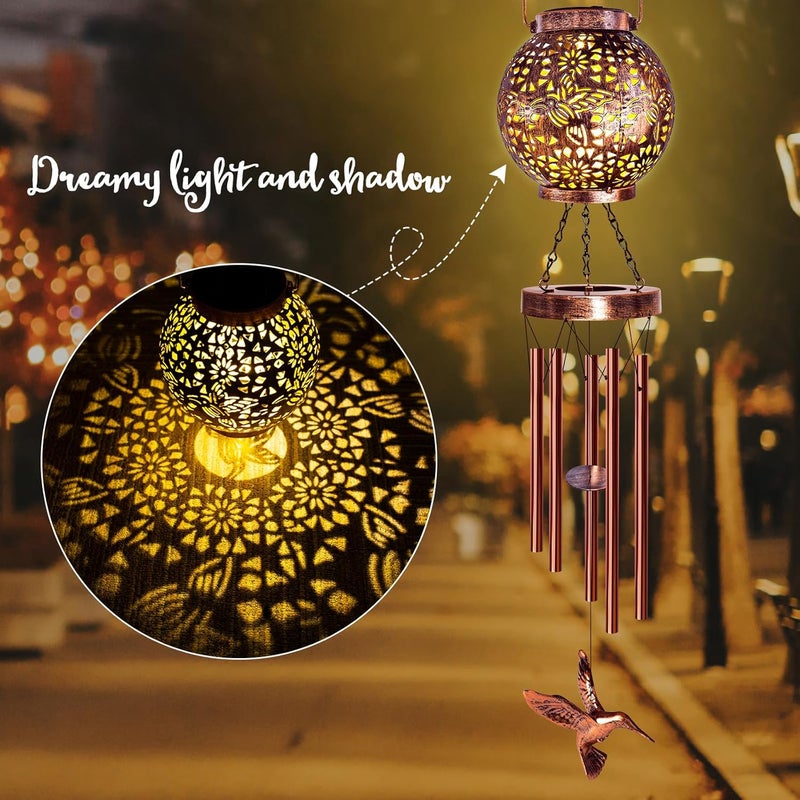 YHmall Wind Chimes for Outside 38" Hummingbird Solar Wind Chimes Outdoor Gifts for Mom Hanging Solar Lantern, Garden Decor for Patio Yard, Christmas Windchimes Outdoors Gifts for Women Grandma - Image 2