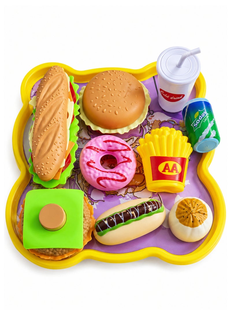 Kids Pretend Play Food Set with Bear Tray, Fast Food & Dessert Accessories, Kitchen Role Play Toy, 10 Pieces - Image 1