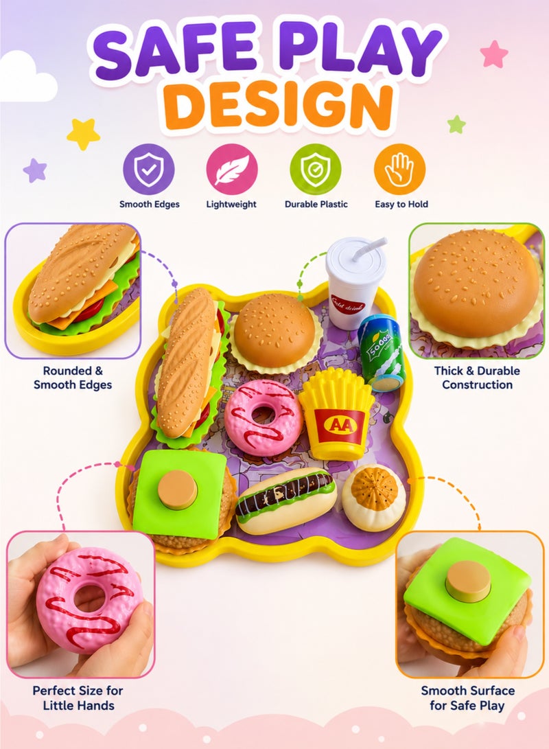 Kids Pretend Play Food Set with Bear Tray, Fast Food & Dessert Accessories, Kitchen Role Play Toy, 10 Pieces - Image 5