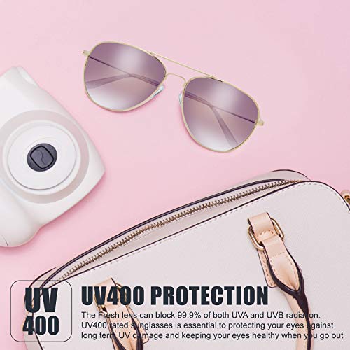 The Fresh Classic Aviator Sunglasses for Men and Women, Metal Frame Mirror Lens, UV400 Protection Pilot Style, Includes Cleaning Cloth, Pouch (05c-GOLD, Gradient PINK) - Image 5