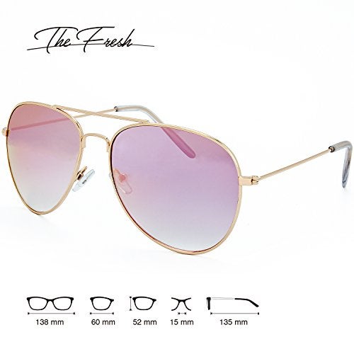The Fresh Classic Aviator Sunglasses for Men and Women, Metal Frame Mirror Lens, UV400 Protection Pilot Style, Includes Cleaning Cloth, Pouch (05c-GOLD, Gradient PINK) - Image 2