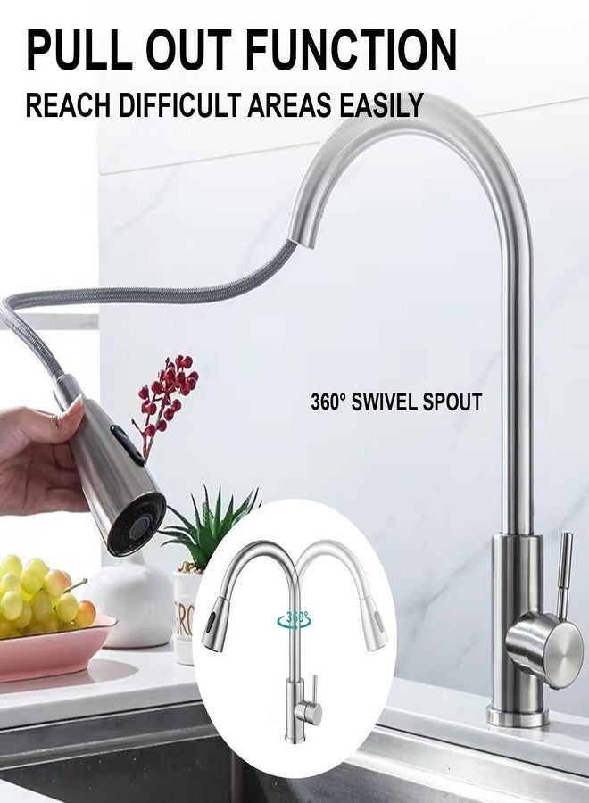 Pixaflo خلاط حوض مطبخ قابل للسحب من بيكسافلو SS 304 مع صنبور دوار وخراطيم توصيل | مثبت على سطح الحوض (فضي مصقول) - Image 3