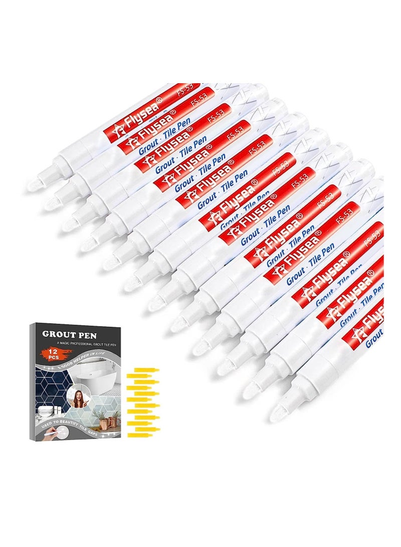 Grout Pen 12 Pack Water Based Tile Marker Repair Pens Professional for Bathroom Kitchen Parlor Bedroom Balcony Wall and Floor Color Restore (White) - Image 1