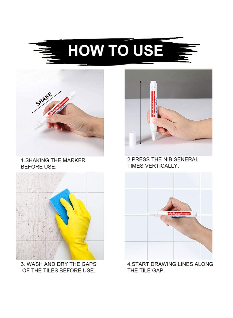 Grout Pen 12 Pack Water Based Tile Marker Repair Pens Professional for Bathroom Kitchen Parlor Bedroom Balcony Wall and Floor Color Restore (White) - Image 2
