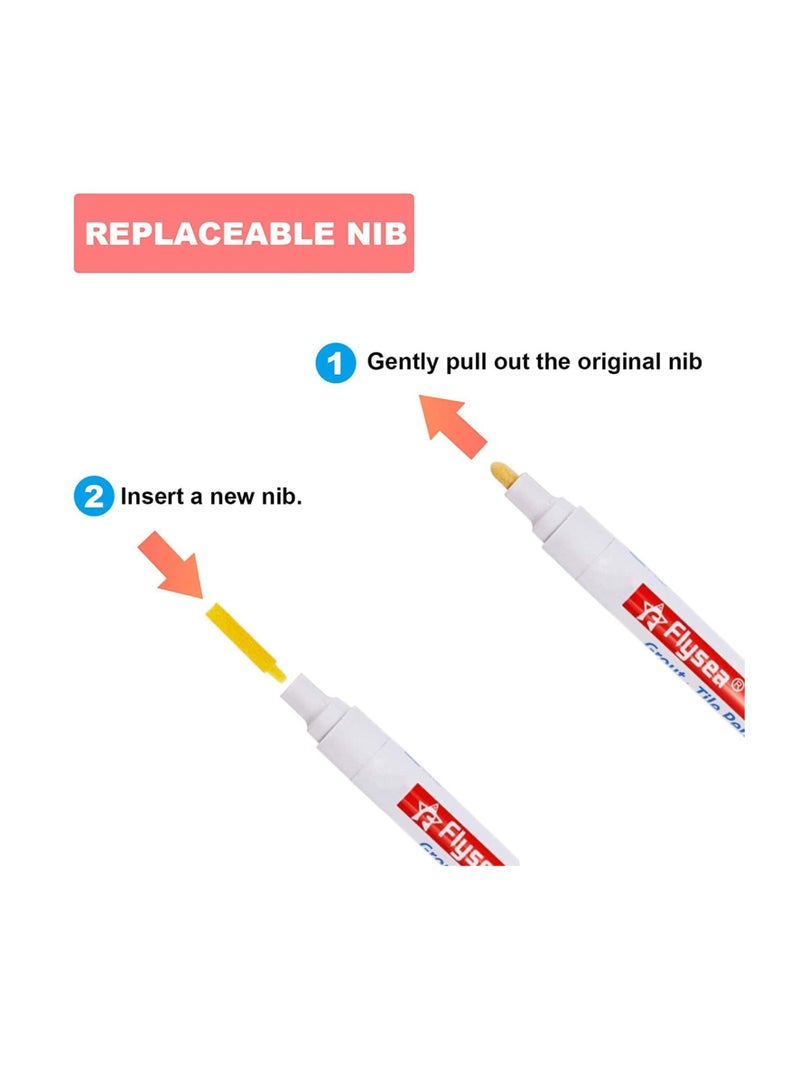 Grout Pen 12 Pack Water Based Tile Marker Repair Pens Professional for Bathroom Kitchen Parlor Bedroom Balcony Wall and Floor Color Restore (White) - Image 4