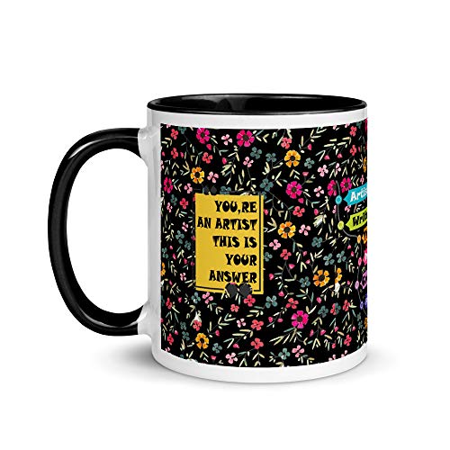 TAJNAN Creative Artist Ceramic Mug with Think Write Create Quote, Motivational Coffee Cup for Writers Designers and Creators, Yellow Handle Mug for Home Office - Image 2