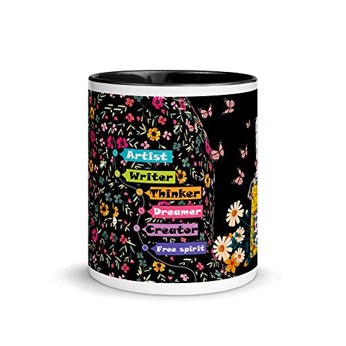 TAJNAN Creative Artist Ceramic Mug with Think Write Create Quote, Motivational Coffee Cup for Writers Designers and Creators, Yellow Handle Mug for Home Office - Image 3
