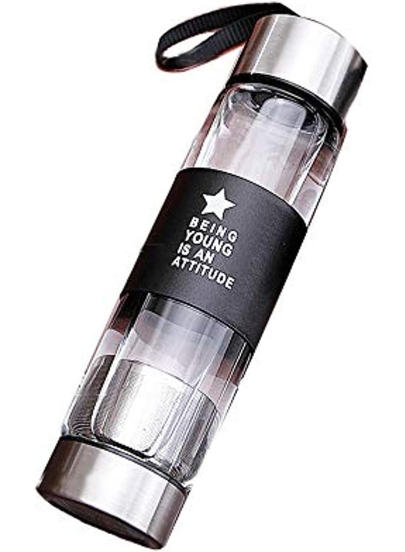420ml tea infuser bottle, double layer stainless steel leakage proof glass water bottle travel water separation tea bottle mug cup for office travel home,silver