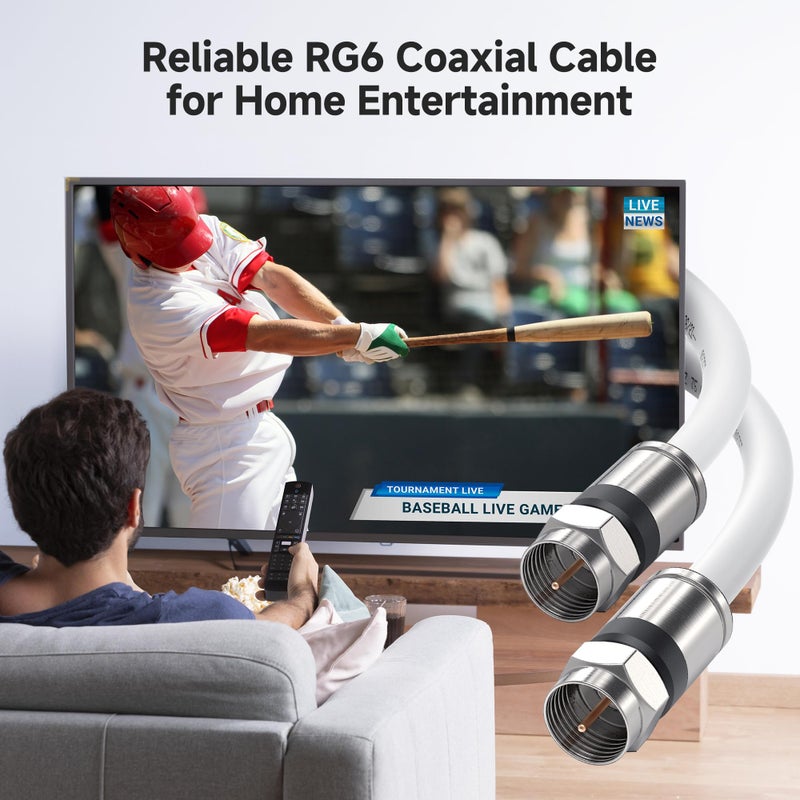 Cable Matters 2-Pack RG6 Coaxial Cable - 25ft, [CL2 Rated for in-Wall Use](CM) Quad Shield Coaxial Cable, RG6 Coax Cord for TV, Digital Router, Satellite Receiver and More, White - Image 2