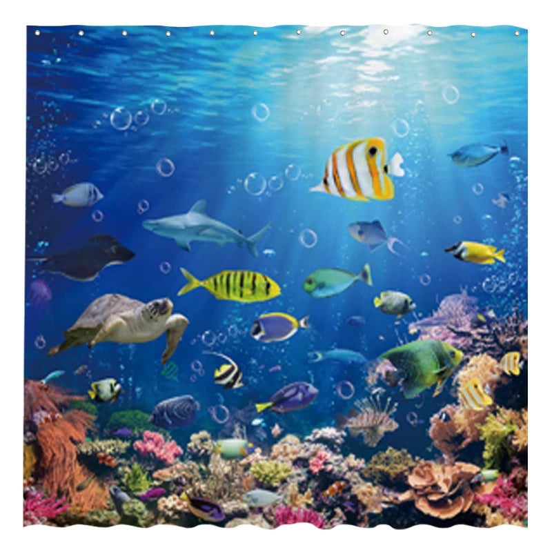 Allenjoy 72 x 72 Ocean Fish Shower Curtain Under The Sea Tropical Turtle Shark Home Bath Bathtub for Bathroom Decor Machine Washable Hooks Not Included