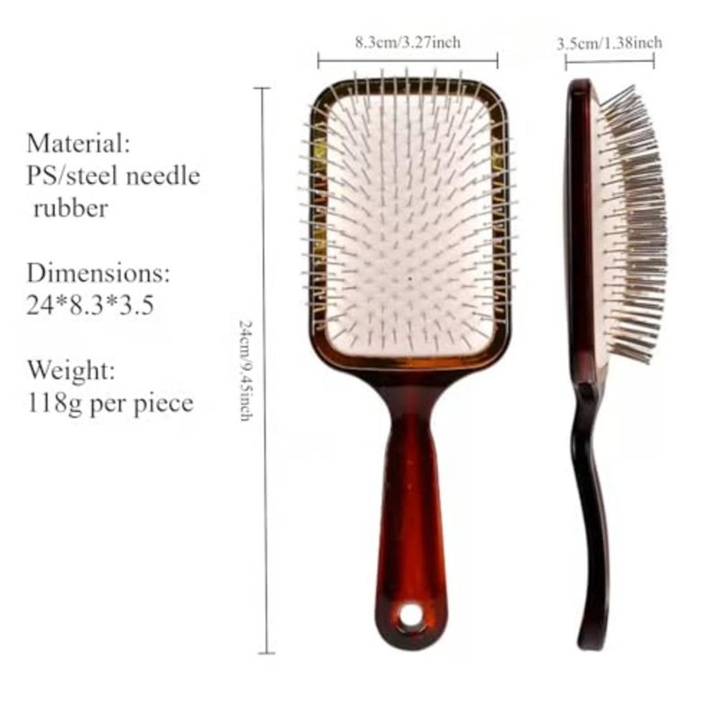 Metal Pin Scalp Massage Wet Paddle Brush For Thick Hair, Wet Hair Brushes For Women, Hair Brush Detangler Reduces Breakage - Scalp Massagers amber - Image 2