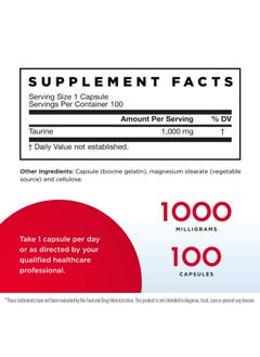 jarrow formulas Taurine 1000 Mg 100 Capsules Antioxidant Amino Acid Brain Health & Function Pharmaceutical Grade Taurine Capsules 100 Servings  - Image 3