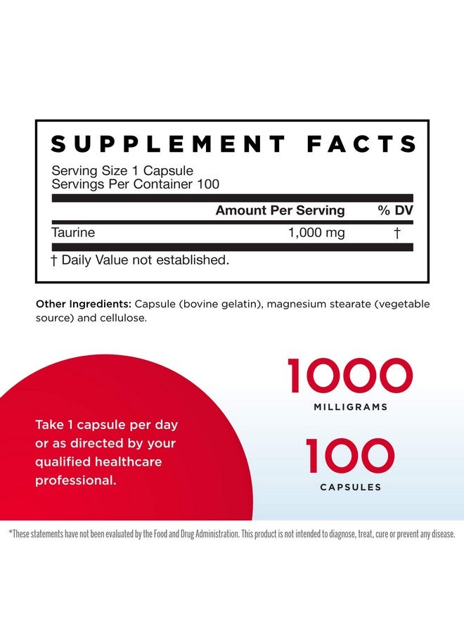 jarrow formulas Taurine 1000 Mg 100 Capsules Antioxidant Amino Acid Brain Health & Function Pharmaceutical Grade Taurine Capsules 100 Servings - Image 3