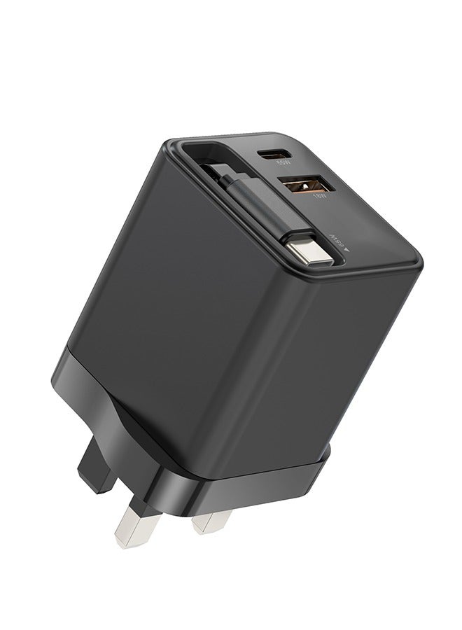 لوتيك محول شاحن 65 واط، شحن فائق السرعة بتقنية GaN، شاحن جداري محمول للسفر، كابل شحن قابل للسحب مدمج، واجهة ثنائية Type-C/USB، متوافق مع آيفون/هواوي/أندرويد/تابلت، مدمج وسهل الحمل، آمن وموثوق. - Image 4