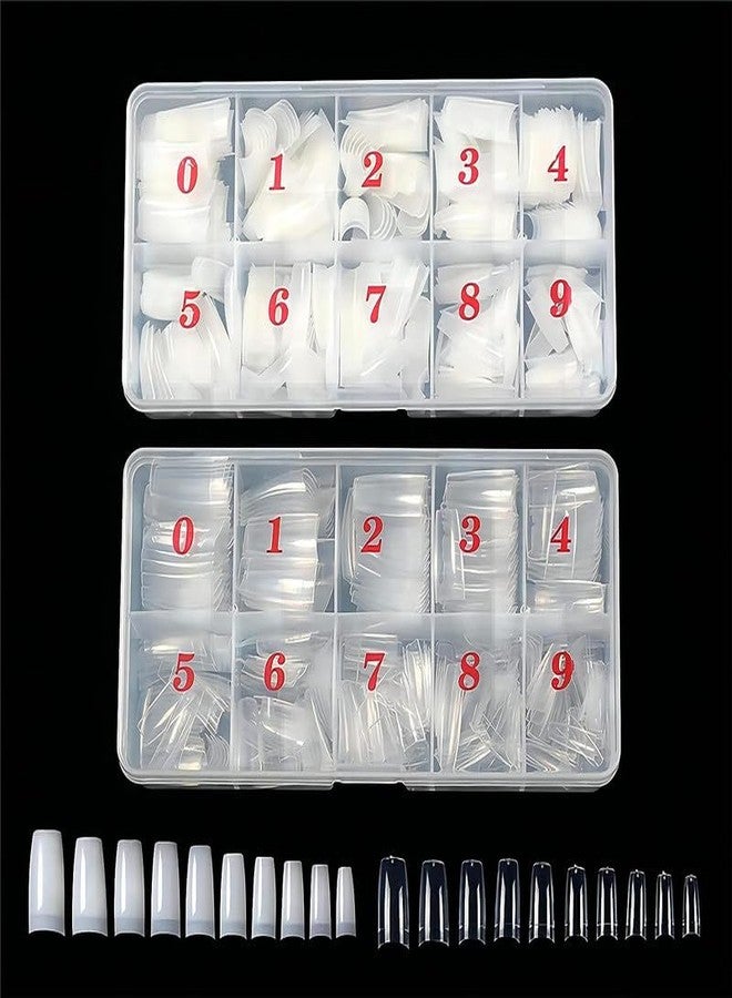 SHIDARA Acrylic Nail Tips French Fake Nails - 200pcs French Nail Tips Half Cover Artificial Fake Nails with Storage Case (clear+natural) - Image 1