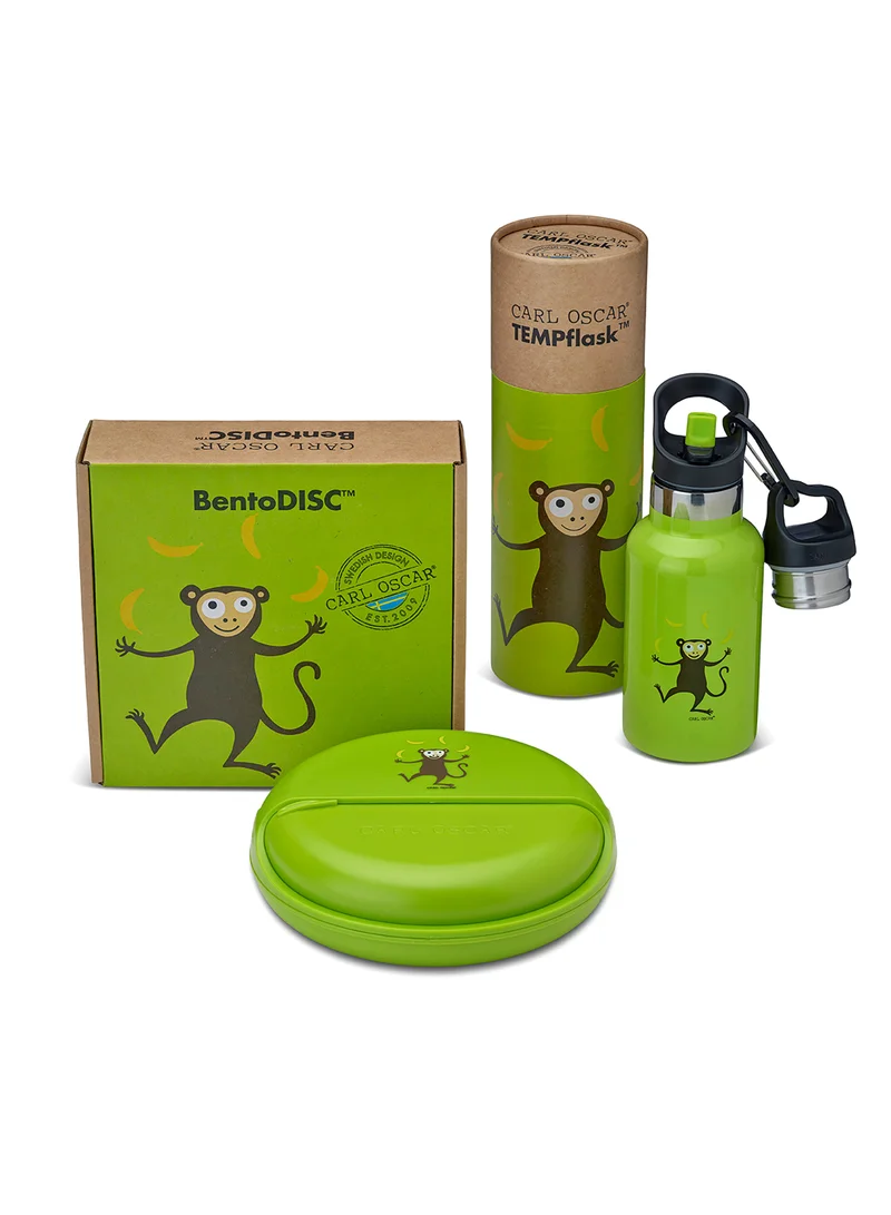 كارل أوسكار BentoDisc & TEMPFlask  Combo Pack - Monkey (Stainless steel Flask 0.5 L + Lunchbox  0.9L) Lime Green