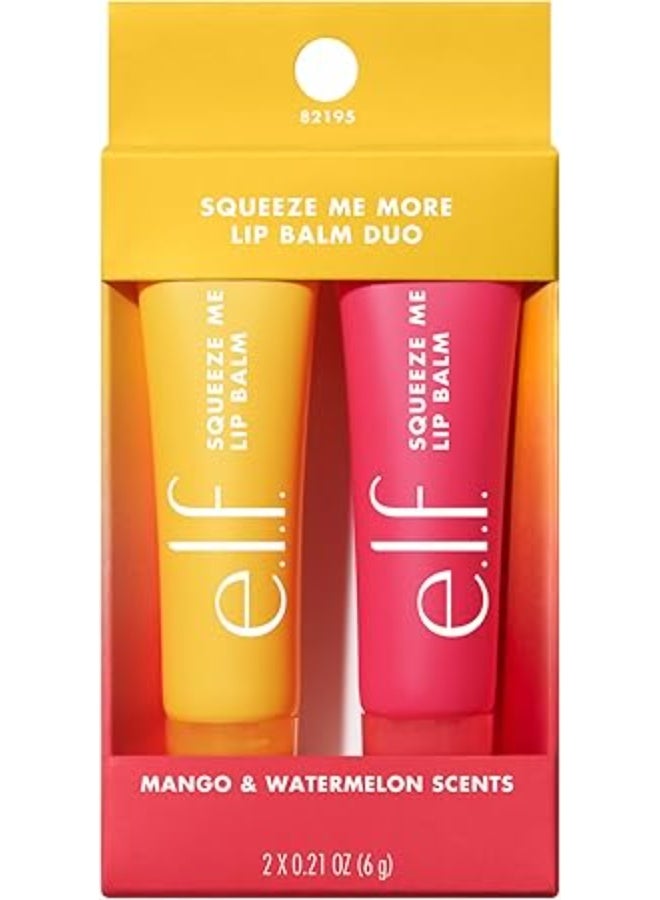 e.l.f. Squeeze Me More Lip Balm Duo, Moisturizing Balm For A Sheer Tint Of Color, Made With Hyaluronic Acid, Vegan u0026 Cruelty-Free, Mango u0026 Watermelon