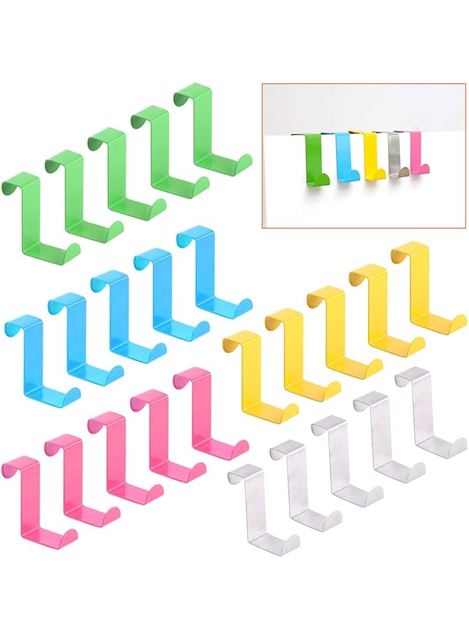 promass 25 Pcs Over The Door Hooks Kit Pink 5 Colors Metal Reversible Hooks Double Side Z Shaped Hanging Hooks for Kitchen, Bathroom, Bedroom, Cabinet (Pink Blue Yellow Green Sliver) - Image 1