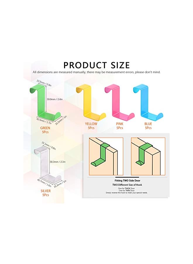 promass 25 Pcs Over The Door Hooks Kit Pink 5 Colors Metal Reversible Hooks Double Side Z Shaped Hanging Hooks for Kitchen, Bathroom, Bedroom, Cabinet (Pink Blue Yellow Green Sliver) - Image 2