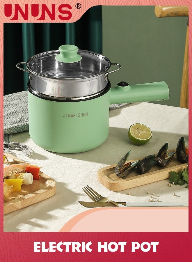 UNUNS Electric Hot Pot,Ramen Cooker With Steamer,Non-Stick Frying Pan,Electric Pot For Pasta,BPA Free,Electric Cooker With Ddinnerware,Over-Heating And Boil Dry Protection,Green - Image 2