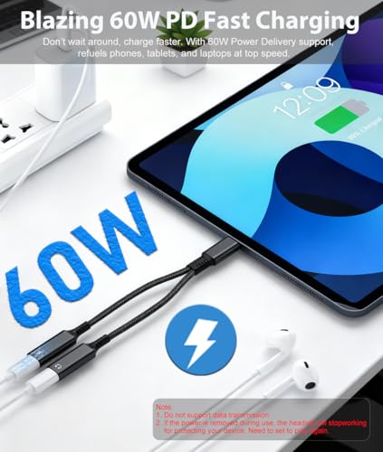 KINDRM USB C Splitter, Dual USB C Headphone and Charger Adapter, 1 in 2 Out Type C Audio Jack Dongle with PD 60W Fast Charging Cable for iPhone 17 16 15 Pro Max, iPad, Samsung Galaxy S25 S24 Ultra More USBC - Image 3