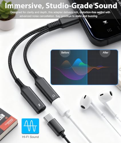 KINDRM USB C Splitter, Dual USB C Headphone and Charger Adapter, 1 in 2 Out Type C Audio Jack Dongle with PD 60W Fast Charging Cable for iPhone 17 16 15 Pro Max, iPad, Samsung Galaxy S25 S24 Ultra More USBC - Image 4