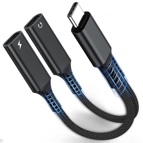 KINDRM USB C Splitter, Dual USB C Headphone and Charger Adapter, 1 in 2 Out Type C Audio Jack Dongle with PD 60W Fast Charging Cable for iPhone 17 16 15 Pro Max, iPad, Samsung Galaxy S25 S24 Ultra More USBC - Image 1