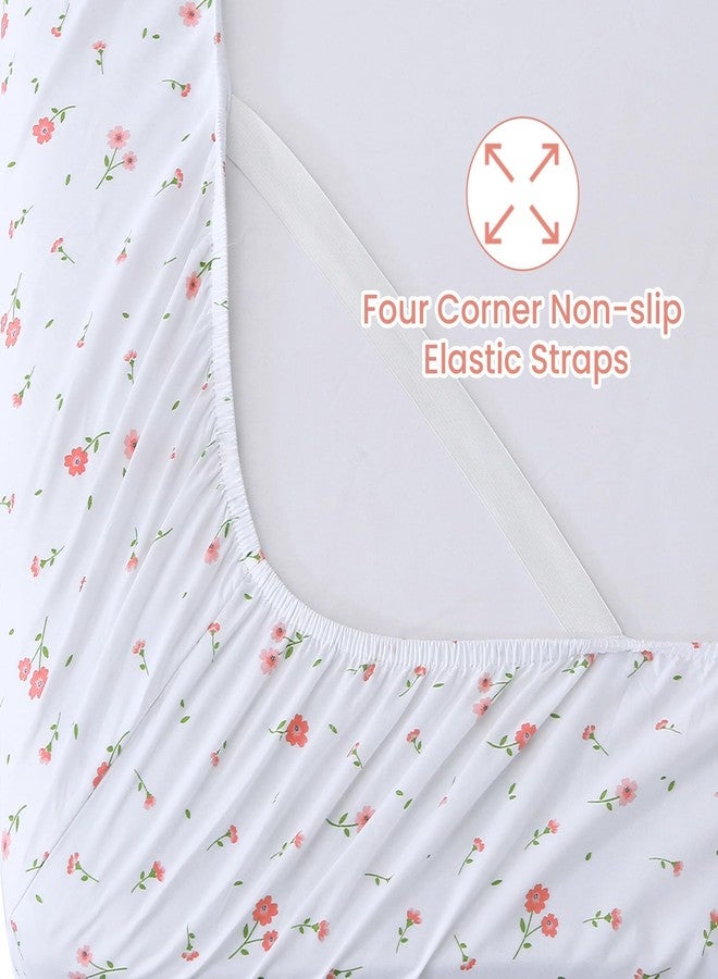 Softan Pink Floral Full Sheet Set Flower Bed Sheets Printed Sheets Double - 4 Piece Microfiber Patterned Fitted Sheets Full with 15" Deep Pocket, Cute Pink Flower Sheets - Image 2
