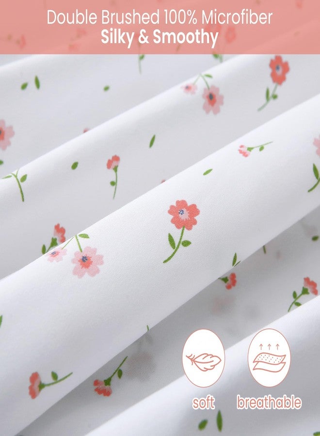 Softan Pink Floral Full Sheet Set Flower Bed Sheets Printed Sheets Double - 4 Piece Microfiber Patterned Fitted Sheets Full with 15" Deep Pocket, Cute Pink Flower Sheets - Image 4