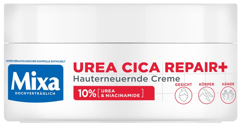 Mixa Highly Concentrated Moisturiser for Face, Body and Hands, for Dry and Cracked Skin, with Urea and Niacinamides, Urea Cica Repair+, 150 ml