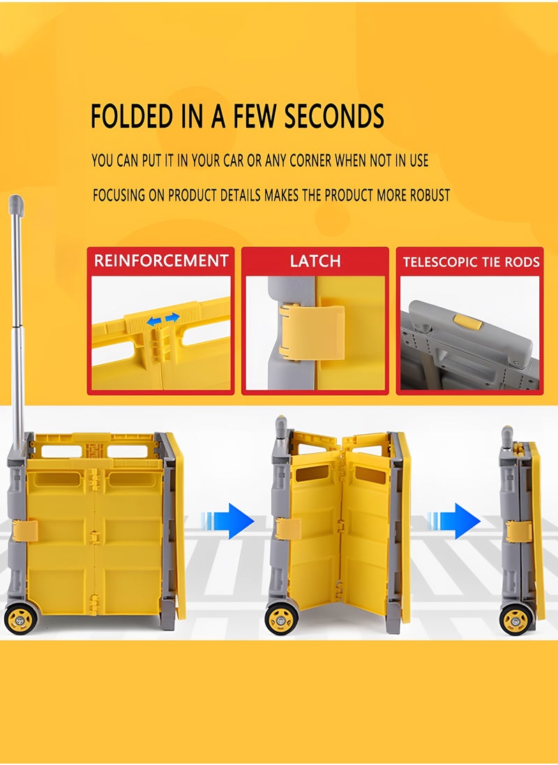 R.VIHAN - 25KG Folding Shopping Trolley Cart with Telescopic Handle Collapsible Rolling Crate Utility Cart with Lid Portable Wear-Resistant & Noiseless Wheels Multi-Purpose Tote Basket for Shopping Office School Travel Moving and Camping Durable Storage Boot Cart for Home & Garden Compact & Lightweight - Image 1