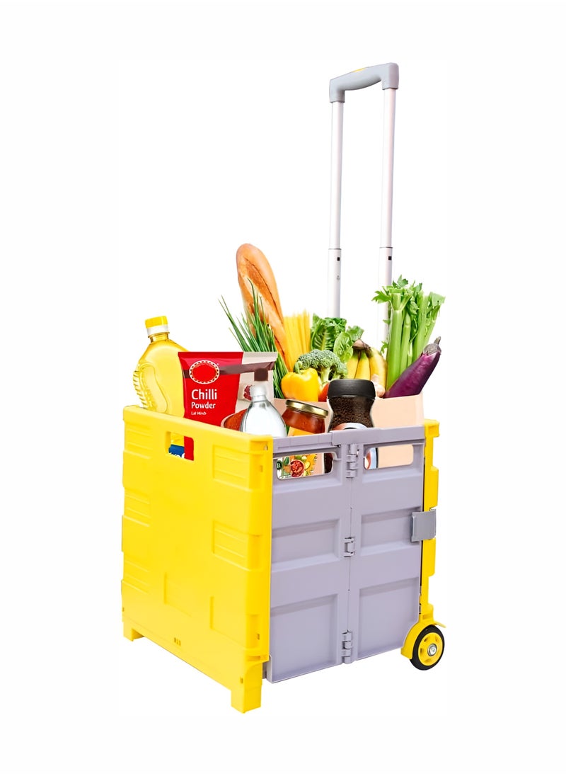 R.VIHAN - 25KG Folding Shopping Trolley Cart with Telescopic Handle Collapsible Rolling Crate Utility Cart with Lid Portable Wear-Resistant & Noiseless Wheels Multi-Purpose Tote Basket for Shopping Office School Travel Moving and Camping Durable Storage Boot Cart for Home & Garden Compact & Lightweight - Image 1