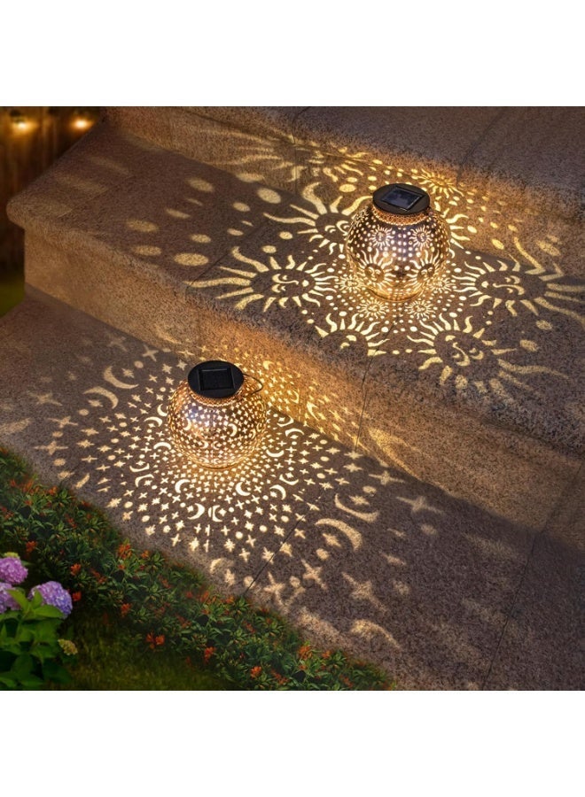2 Outdoor Pack Waterproof Solar Lamps Moon Star Sun Garden Lights Metal Solar Lamp For Courtyard, Courtyard, Table Top, Mother's Day Gift (Antique Bronze) - Image 1