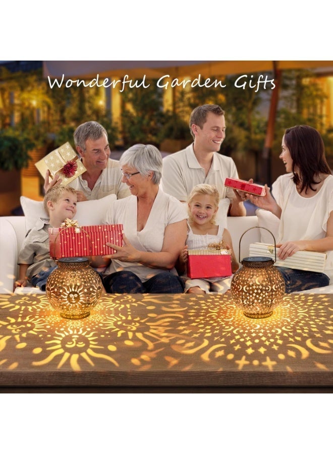 2 Outdoor Pack Waterproof Solar Lamps Moon Star Sun Garden Lights Metal Solar Lamp For Courtyard, Courtyard, Table Top, Mother's Day Gift (Antique Bronze) - Image 2