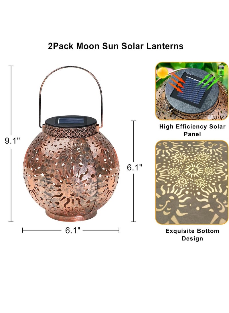 2 Outdoor Pack Waterproof Solar Lamps Moon Star Sun Garden Lights Metal Solar Lamp For Courtyard, Courtyard, Table Top, Mother's Day Gift (Antique Bronze) - Image 3