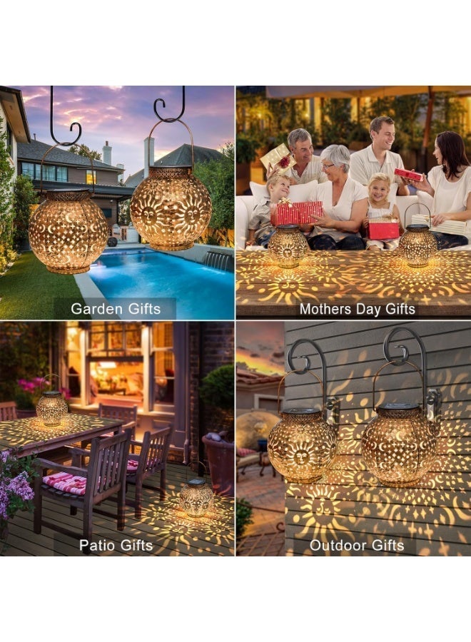 2 Outdoor Pack Waterproof Solar Lamps Moon Star Sun Garden Lights Metal Solar Lamp For Courtyard, Courtyard, Table Top, Mother's Day Gift (Antique Bronze) - Image 5