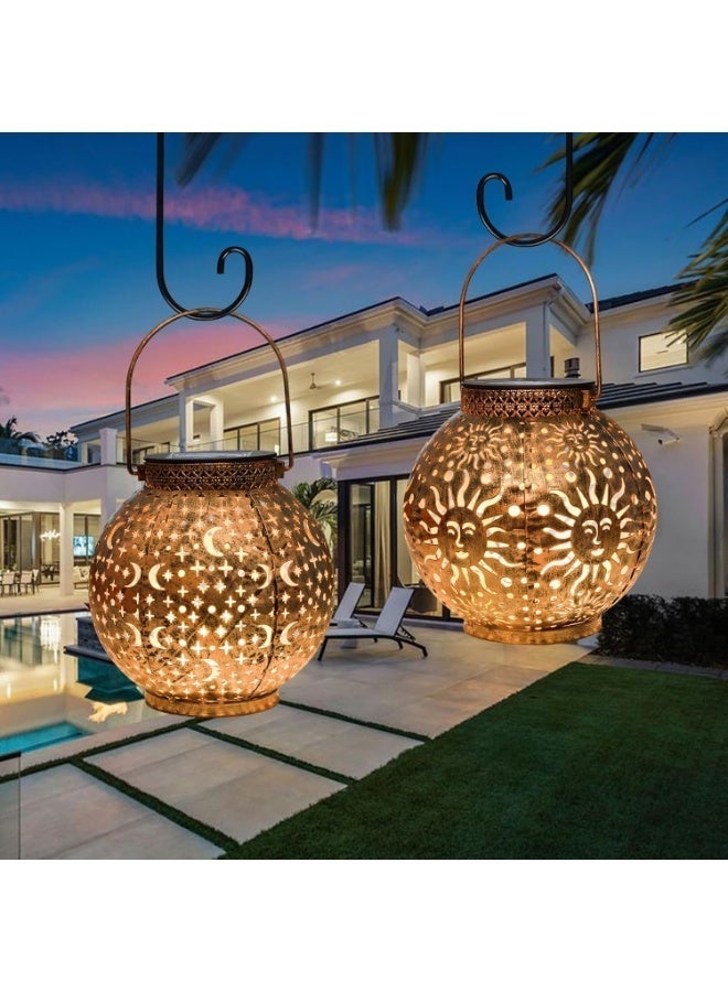2 Outdoor Pack Waterproof Solar Lamps Moon Star Sun Garden Lights Metal Solar Lamp For Courtyard, Courtyard, Table Top, Mother's Day Gift (Antique Bronze) - Image 4