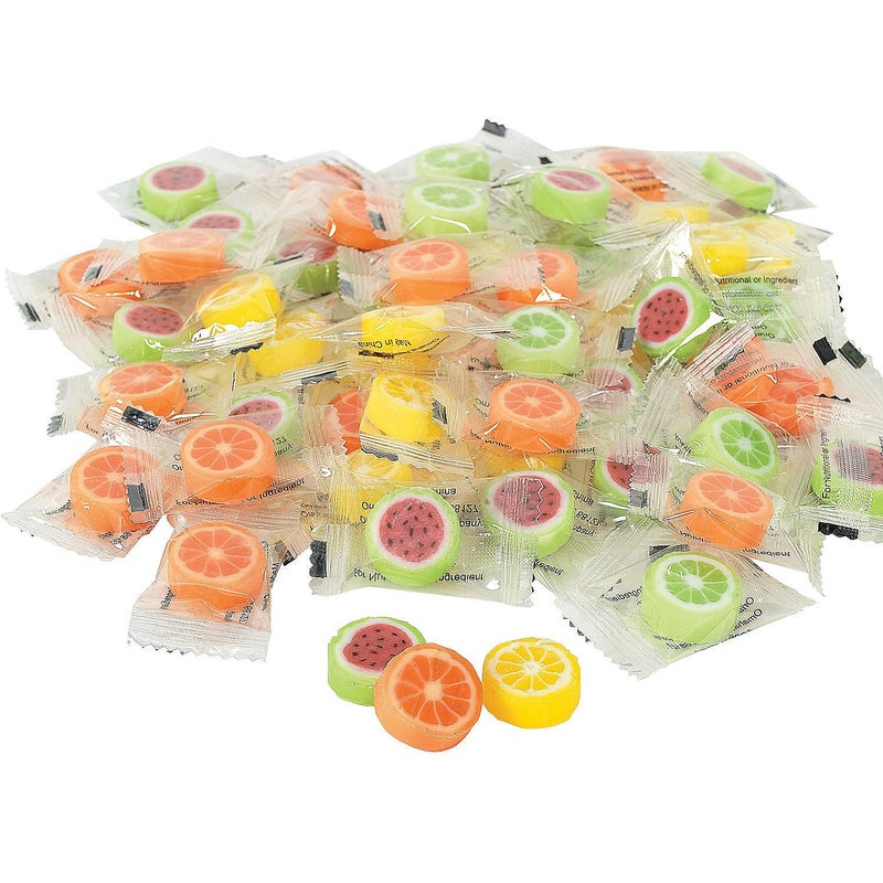 Fun Express Hard Candy Fruit Slices Bulk Candy Individually Wrapped 152 Pieces 1 Pound Bag  Assorted Watermelon Lime Lemon Orange Flavors  Old Fashioned Sweets for Party Favors Office  Pinata - Image 3