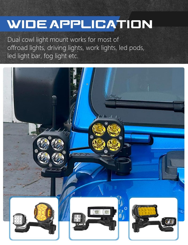ADTOPI Dual A-Pillar Mount, Cowl Light Mount Dual A-Pillar Hood Bracket for LED Work Driving Light Pods Comaptible with Jeep Wrangler JL/JLU and Gladiator JT 2018-2025, 2PCS - Image 3