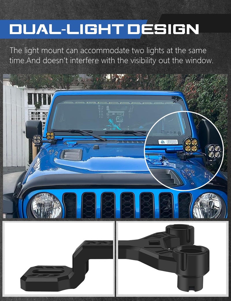 ADTOPI Dual A-Pillar Mount, Cowl Light Mount Dual A-Pillar Hood Bracket for LED Work Driving Light Pods Comaptible with Jeep Wrangler JL/JLU and Gladiator JT 2018-2025, 2PCS - Image 2