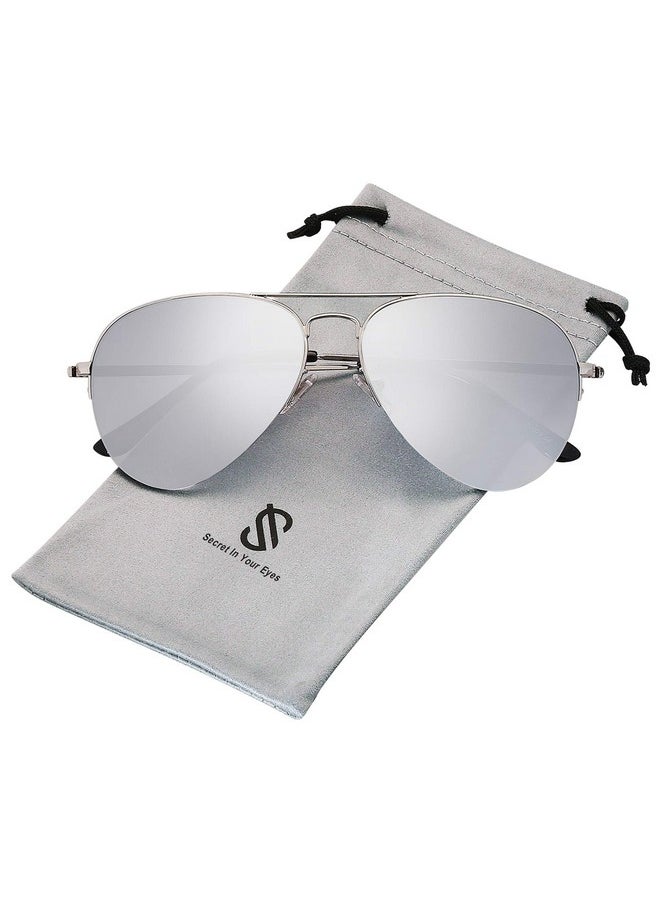 Sojos Men'S Women'S Sunglasses, Classic Semi Metal Frame Sj1106 With Silver Frame/Gradient Silver Mirrored Lens  - Image 2