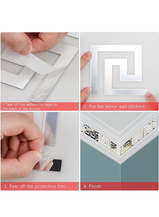30Pcs Acrylic Mirror Wall Stickers Mirror Decals Peel and Stick Mirror Tiles Border DIY Adhesive Wall Decor Stickers for Living Room Home Background Decor  Silver  - Image 4