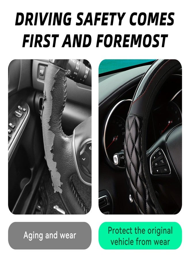 Couslcd Car Steering Wheel Cover, 14.5-15inch Leather Anti-Slip Car Wheel Cover Protector, Safety Comfortable Desgin, Universal Auto Steering Wheels Accessories for Cars Truck SUV (Black) - Image 4