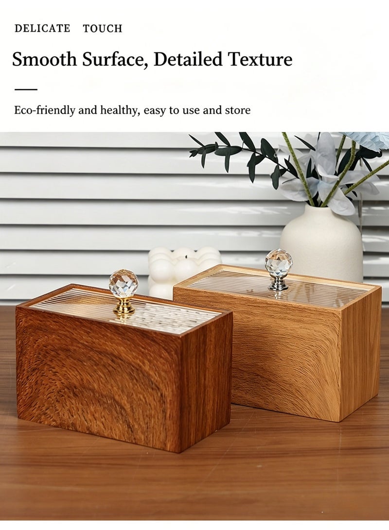 FUKE Cotton Swab Holde Walnut Texture Resin Dual Compartment with Clear Lid, Countertop Organizer for Cotton Swabs, Toothpicks, Dental Floss, Makeup Pads - Image 4