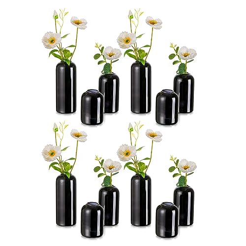 Hewory Black Glass Bud Vases for Flowers Hewory Set of 12 Blown Modern Small Glass Vases for Centerpieces Mini Bulk Flower Vase for Wedding Party Events Home Decor Floral Arrangements Not Include Flower - Image 1