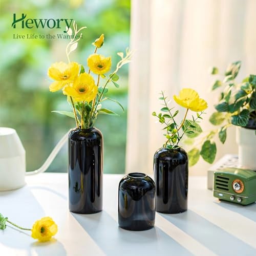 Hewory Black Glass Bud Vases for Flowers Hewory Set of 12 Blown Modern Small Glass Vases for Centerpieces Mini Bulk Flower Vase for Wedding Party Events Home Decor Floral Arrangements Not Include Flower - Image 3