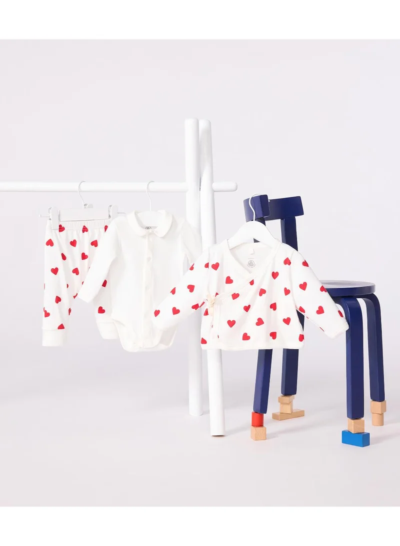 Petit Bateau Babies' three piece heart print cotton wrapover top set