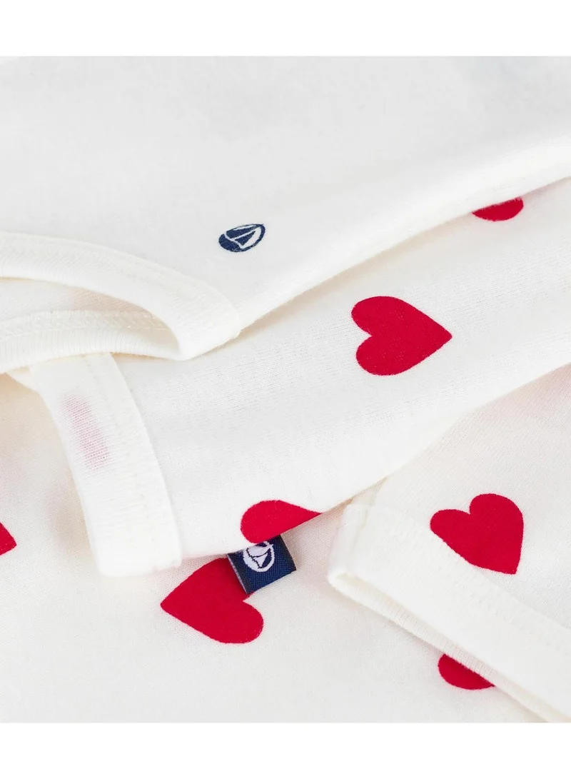 Petit Bateau Babies' three piece heart print cotton wrapover top set