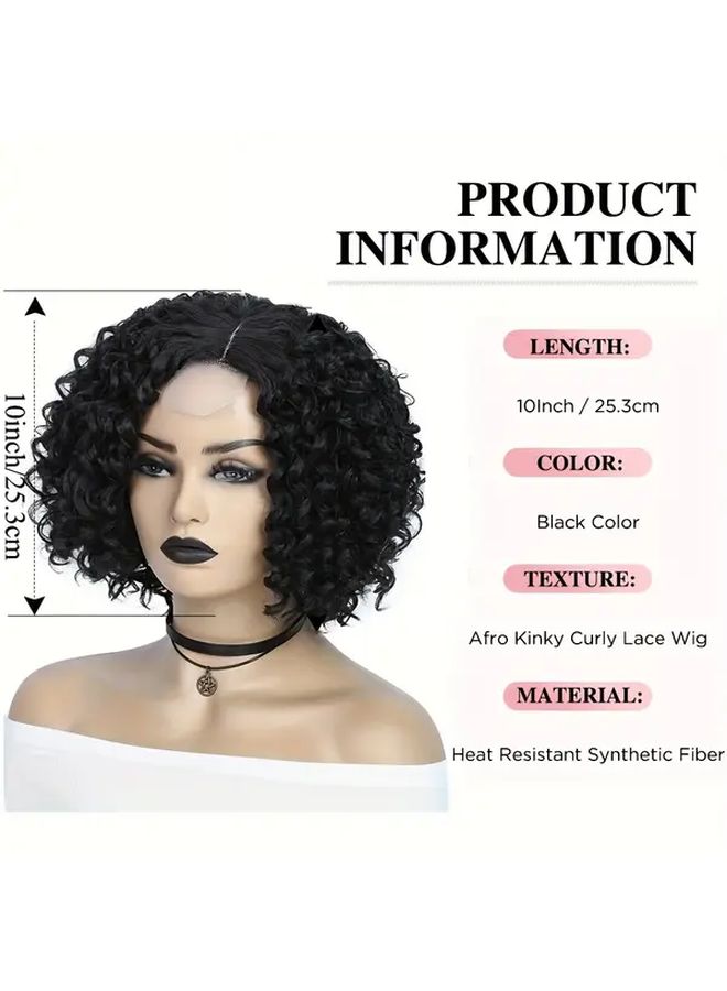Black 10 Inch Short Curly Bob Wig Lace Front Synthetic Hair Pre Stretched - Image 5