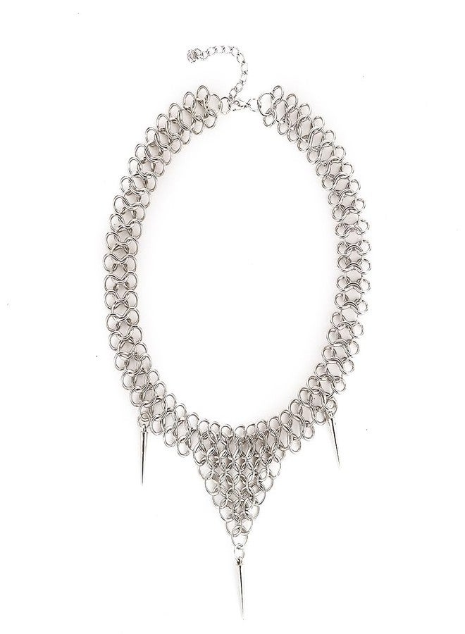 BaBakiak Punk Style Silver Riveted Chainmail Choker Necklace, Adjustable Spiked Statement Jewelry - Image 1